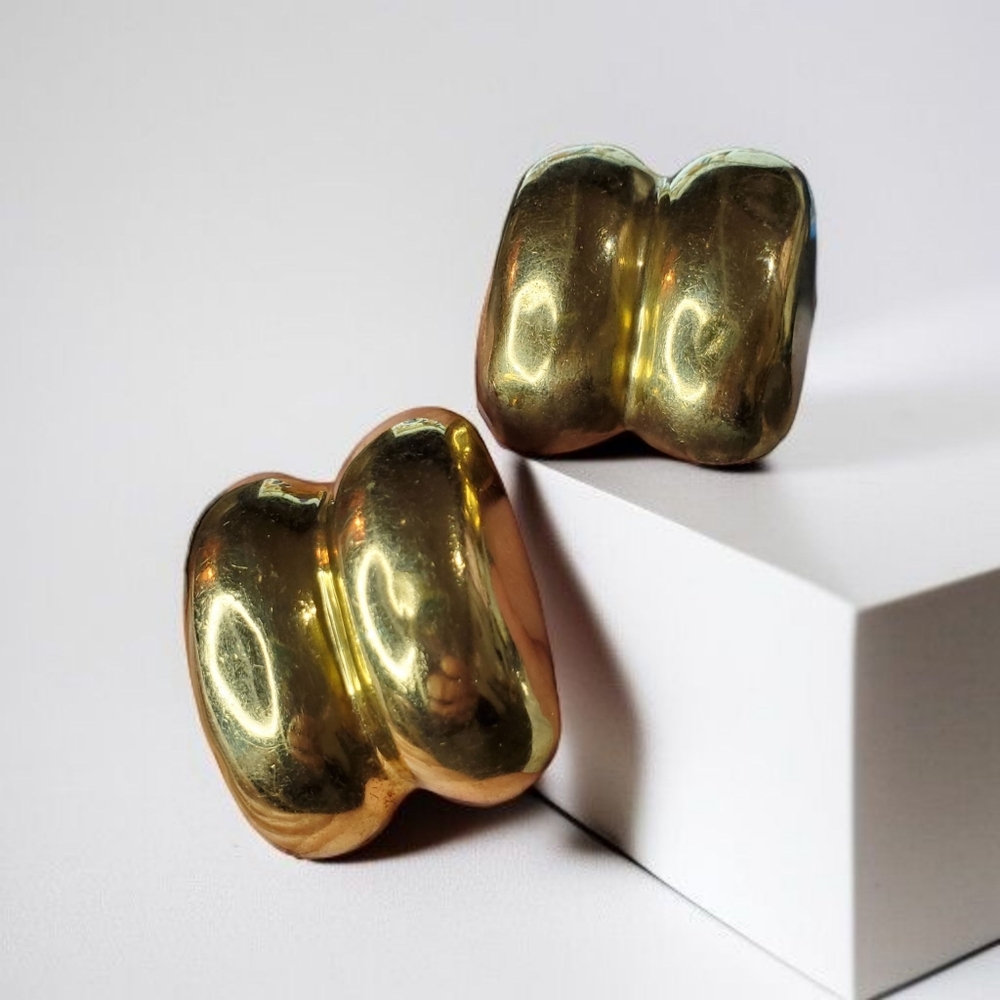 $750 STEVEN VAUBEL Studio 18k over Sterling Silver Chunky Clip-on Earrings - Picture 4 of 4